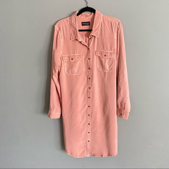 Parasuco Womens Muted Pink Tencel Lyocell Longline Button Down Blouse Size XL - Picture 1 of 7